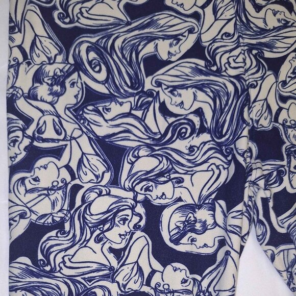 LuLaRoe Leggings One Size Disney Princess Sketch Print Navy Cream Buttery Soft - Picture 2 of 4